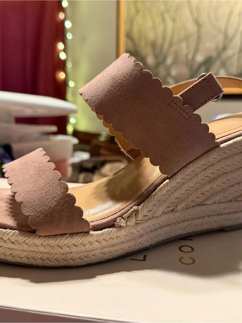 LC Lauren Conrad Scalloped Blush Suede Espadrille Wedges